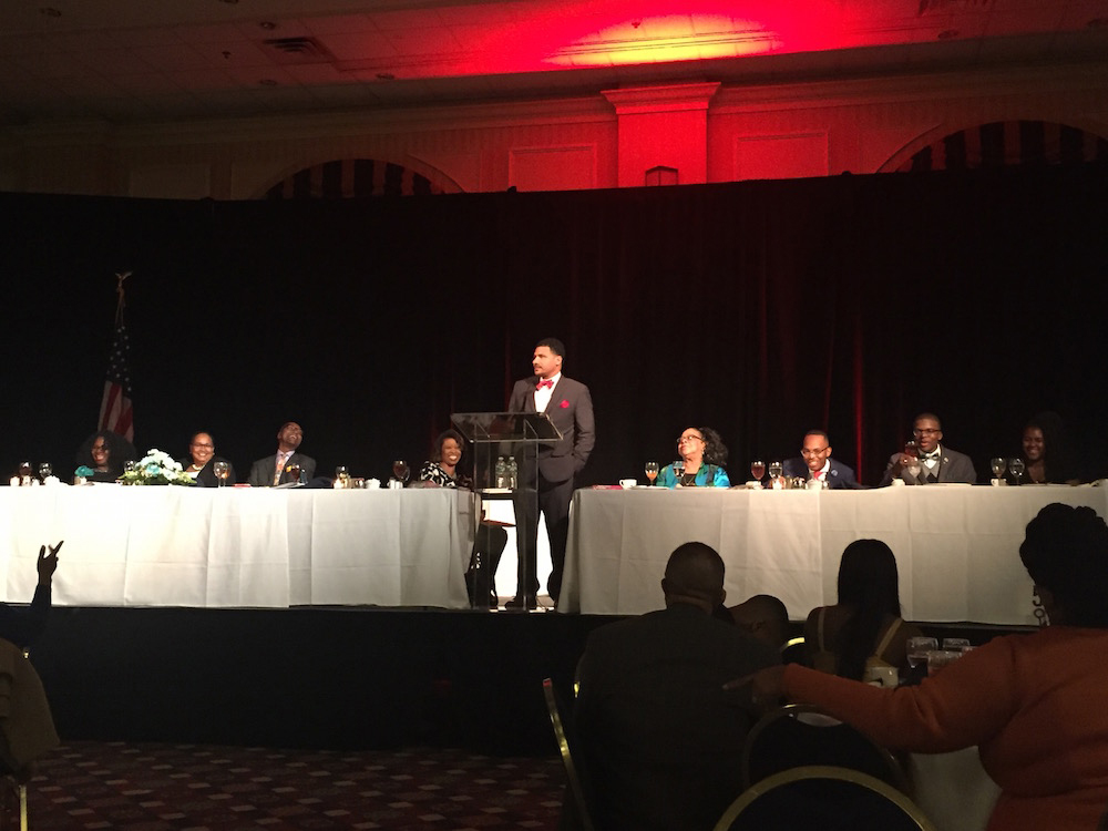 Dr. Steve Perry addressing the audience at the Black Achievers Celebration.