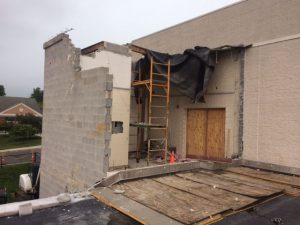 Exterior elevator tower demolition