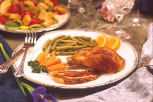 Chicken and Vegetables on Dinner Plate
